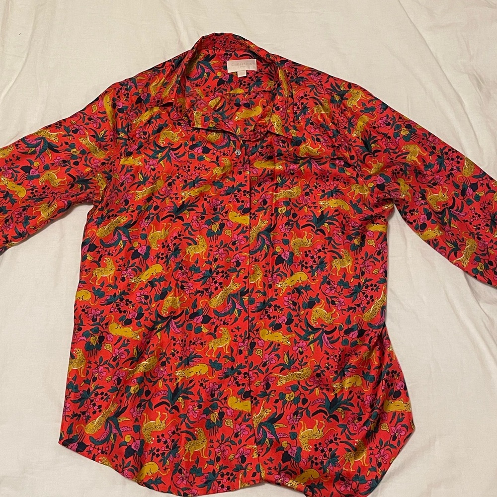 Long sleeve J. Crew jungle print button down blouse